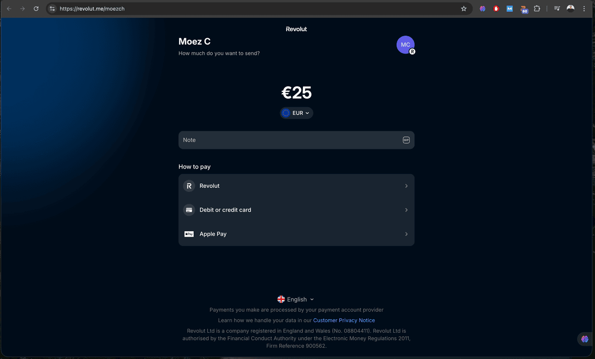 Payment form details