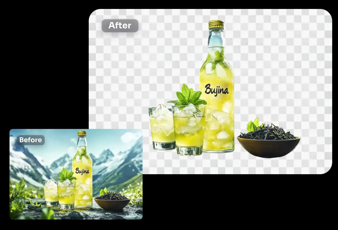 Traitement de photos produit en masse - IA supprime l'arrière-plan d'une bouteille de jus
