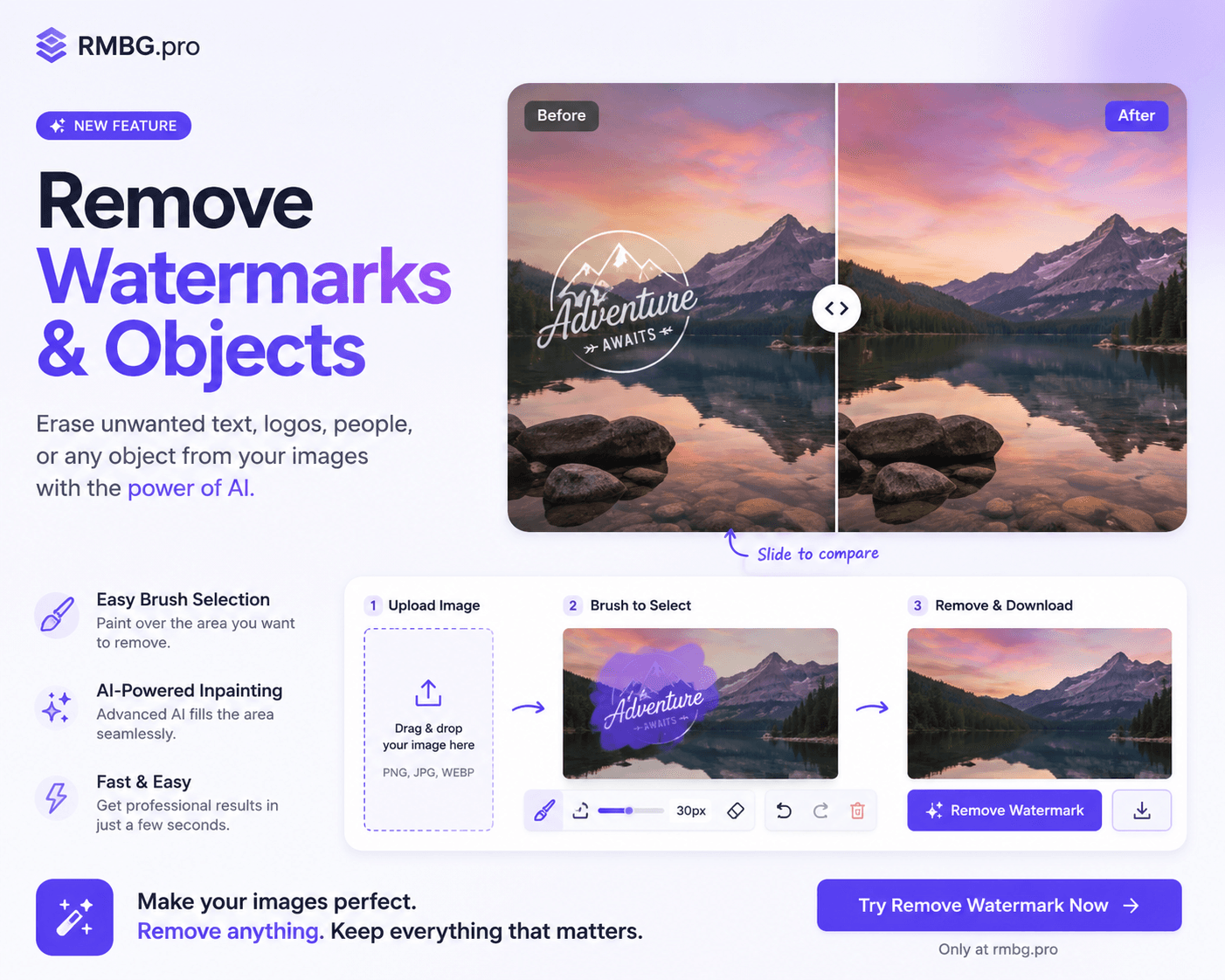 Remove watermark and object tool preview